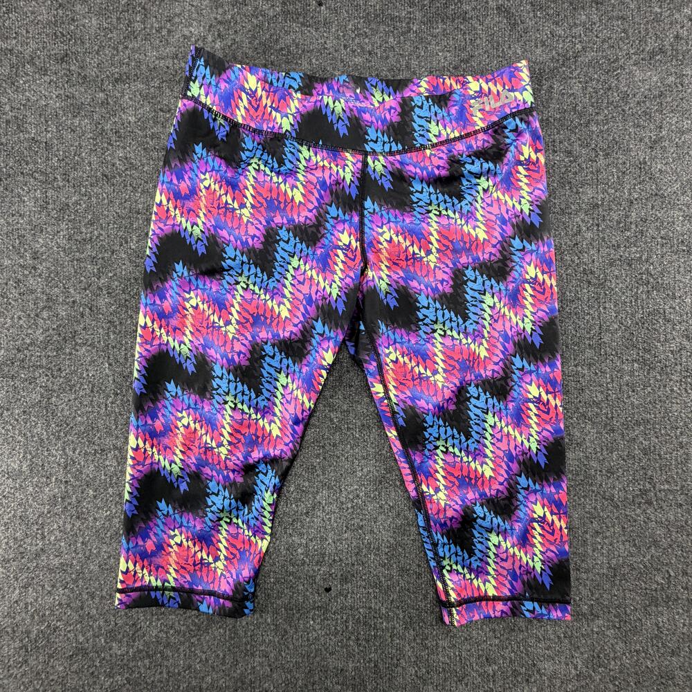 Fila Performance Leggings Womens Large Multicolor Capri Chevron Yoga Athletic